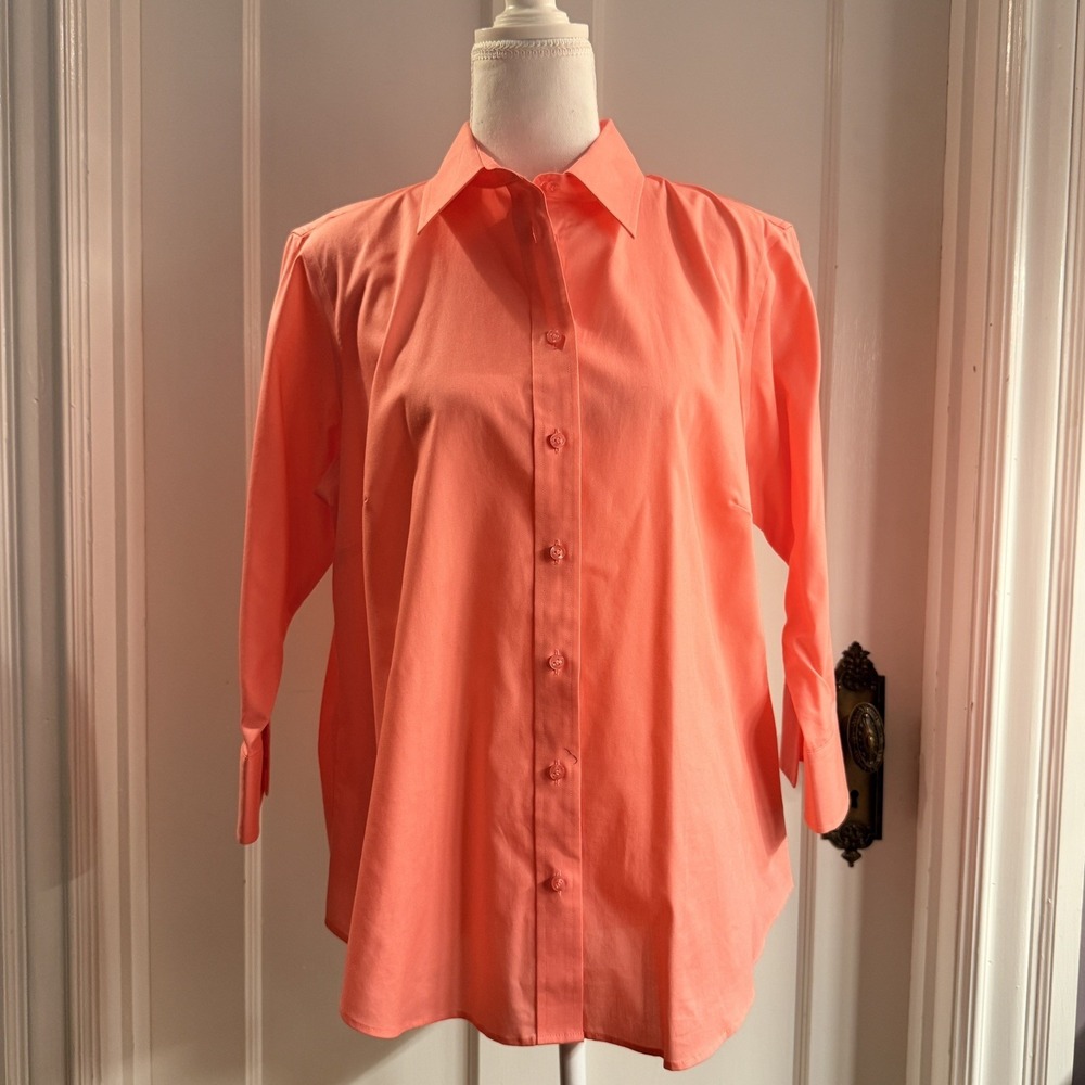Lady Hathaway Button Up Women's Size L Color Coral 3/4 Sleeve's Collared Neck